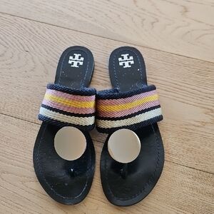 Tory Burch Silver Disc Thong Sandals